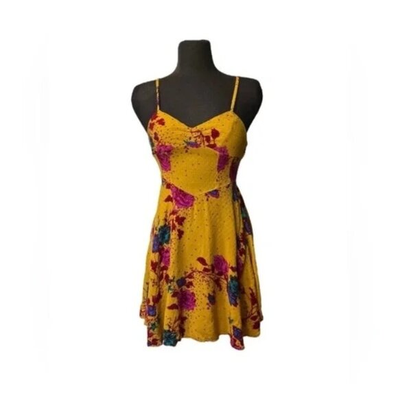 FREE PEOPLE Never Be Mine Floral Cute Yellow mini  Slip Dress in size XS - Picture 3 of 11